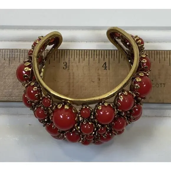 Zara Gold Tone Reddish/Orange Resin Stones Bold Statement Cuff Bracelet READ - Picture 13 of 13